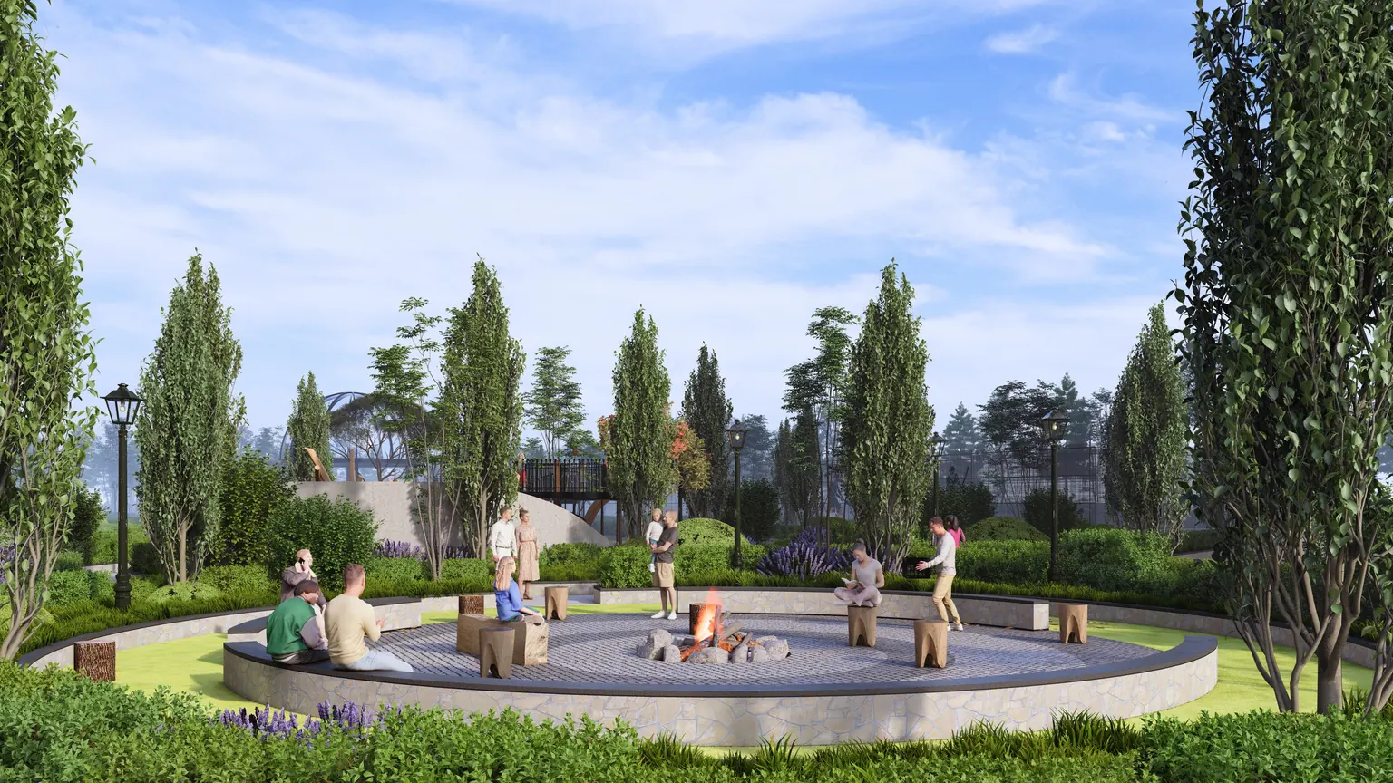 Amphitheatre fire-pit court