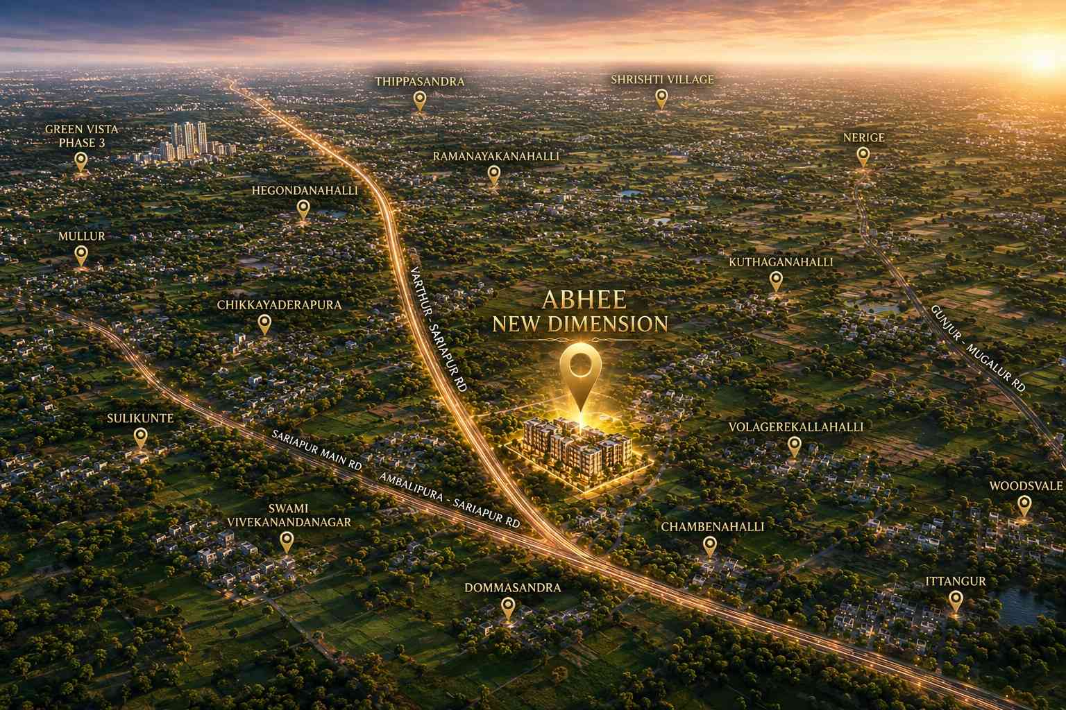 Location map showing Abhee New Dimension and surrounding landmarks